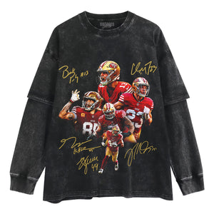 BROCK PURDY & KYLE JUSZCZYK & GEORGE KITTLE & CHRISTIAN MCCAFFREY 49ERS TANK TOP & TEE & LONG SLEEVE & LAYERED LS & HOODIE