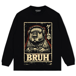 BRUH CAPYBARA GAMER VIDEO GAMES MEME TEE & LS & HOODIE