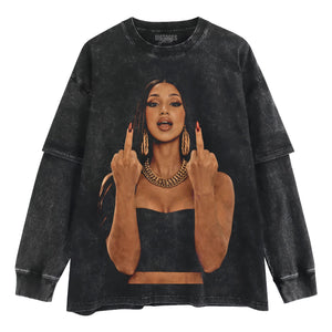 CARDI B MIDDLE FINGER MEME VINTAGE TANK TOP & TEE & LONG SLEEVE & LAYERED LS & HOODIE