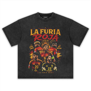 LA FURIA ROJA SPAIN FOOTBALL VINTAGE 2026 SOCCER DESIGN TANK TOP & TEE & LONG SLEEVE & LAYERED LS & HOODIE