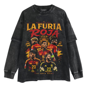 LA FURIA ROJA SPAIN FOOTBALL VINTAGE 2026 SOCCER DESIGN TANK TOP & TEE & LONG SLEEVE & LAYERED LS & HOODIE
