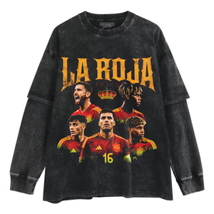 LA FURIA ROJA SPAIN FOOTBALL VINTAGE 2026 SOCCER DESIGN V2 TANK TOP & TEE & LONG SLEEVE & LAYERED LS & HOODIE