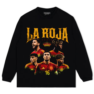 LA FURIA ROJA SPAIN FOOTBALL VINTAGE 2026 SOCCER DESIGN V2 TANK TOP & TEE & LONG SLEEVE & LAYERED LS & HOODIE