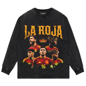 LA FURIA ROJA SPAIN FOOTBALL VINTAGE 2026 SOCCER DESIGN V2 TANK TOP & TEE & LONG SLEEVE & LAYERED LS & HOODIE