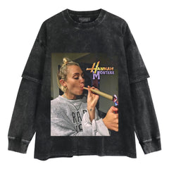MILEY CYRUS HANNAH MONTANA FUNNY SMOKING LAYERED LONG SLEEVE