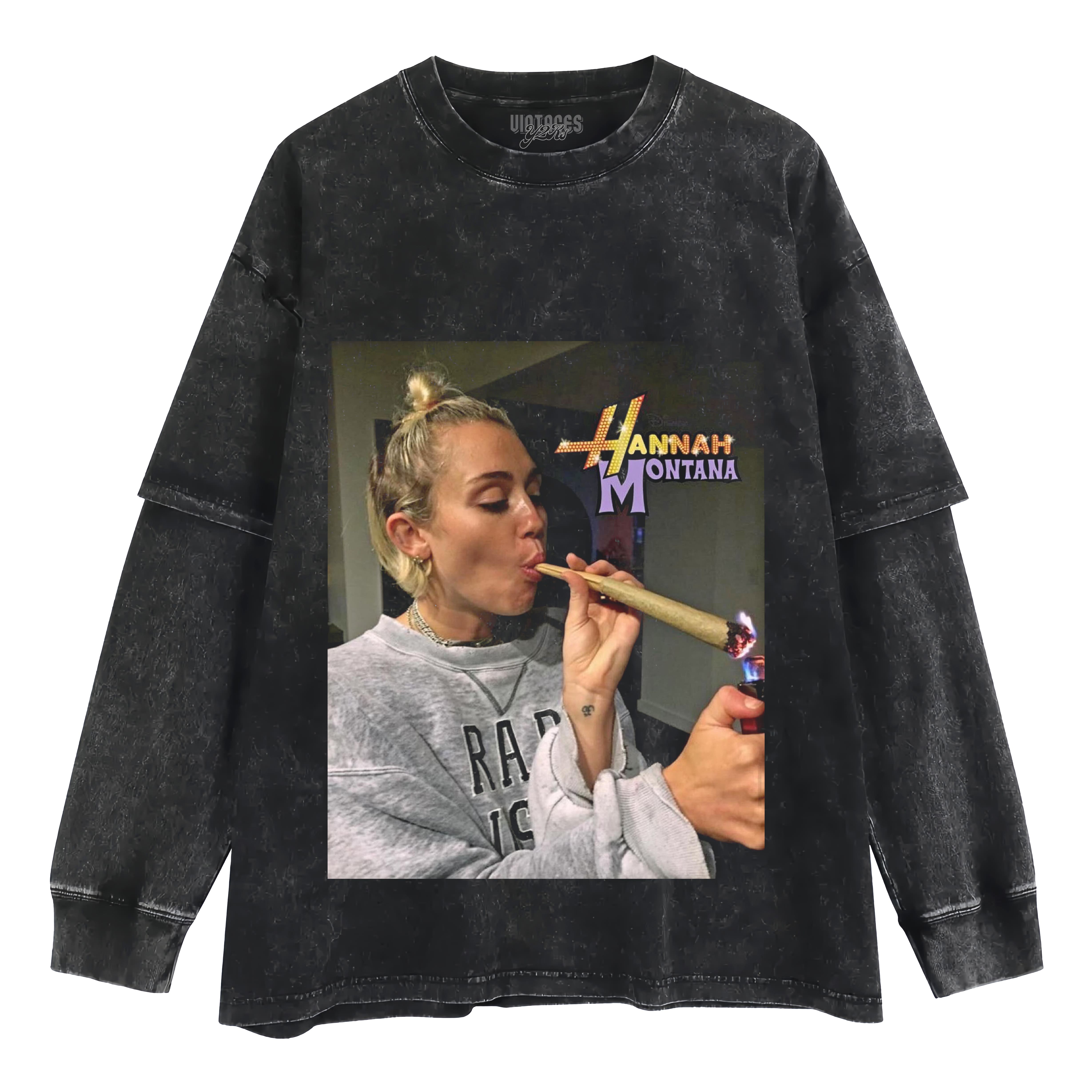 MILEY CYRUS HANNAH MONTANA FUNNY SMOKING LAYERED LONG SLEEVE