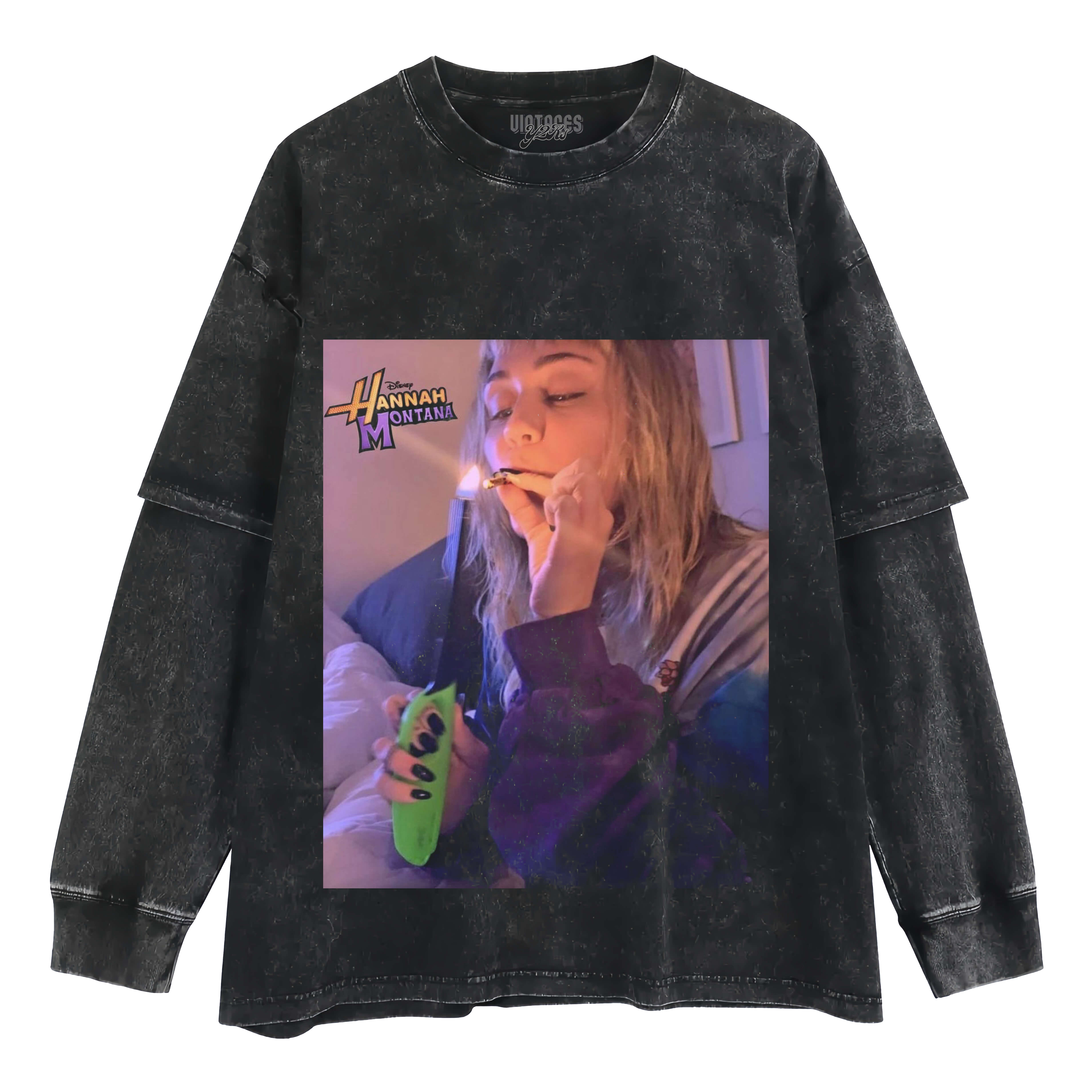 MILEY CYRUS HANNAH MONTANA FUNNY SMOKING V3 LAYERED LONG SLEEVE