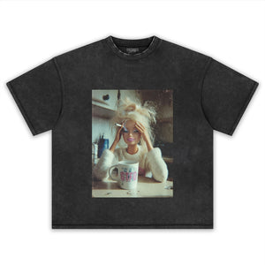 STRESSED BARBIE DOLL FACE COFFEE CIGARETTE SMOKING MEME TANK TOP & TEE & LONG SLEEVE & LAYERED LS & HOODIE