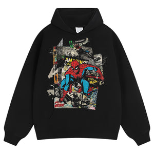 VINTAGE WASHED MARVEL SPIDER MAN COMIC COLLAGE TEE & LS & HOODIE