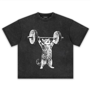 WEIGHT LIFTING GYM CAT TANK TOP & TEE & LONG SLEEVE & LAYERED LS & HOODIE