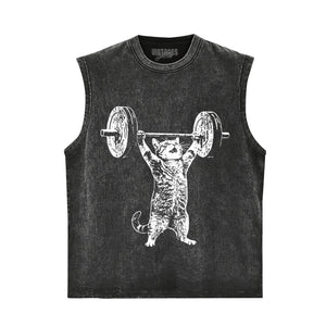 WEIGHT LIFTING GYM CAT TANK TOP & TEE & LONG SLEEVE & LAYERED LS & HOODIE