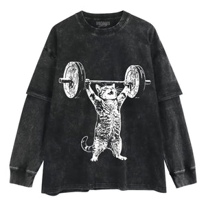 WEIGHT LIFTING GYM CAT TANK TOP & TEE & LONG SLEEVE & LAYERED LS & HOODIE