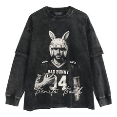 BAD BUNNY FOOTBALL, COMFORT COLORS BENITO BOWL LAYERED LONG SLEEVE
