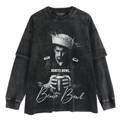 BENITO BOWL FOOTBALL FUNNY GAME DAY STRAW HAT LAYERED LONG SLEEVE