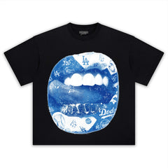 BLUE VINTAGE DODGERS LIP PRINT TEE & LS & HOODIE