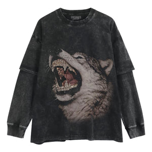 RETRO STREET STYLE & DARK GRAY WOLF TANK TOP & TEE & LONG SLEEVE & LAYERED LS & HOODIE