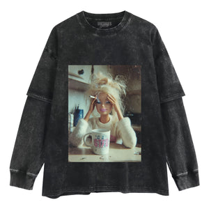 STRESSED BARBIE DOLL FACE COFFEE CIGARETTE SMOKING MEME TANK TOP & TEE & LONG SLEEVE & LAYERED LS & HOODIE
