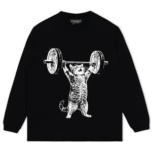 WEIGHT LIFTING GYM CAT TANK TOP & TEE & LONG SLEEVE & LAYERED LS & HOODIE